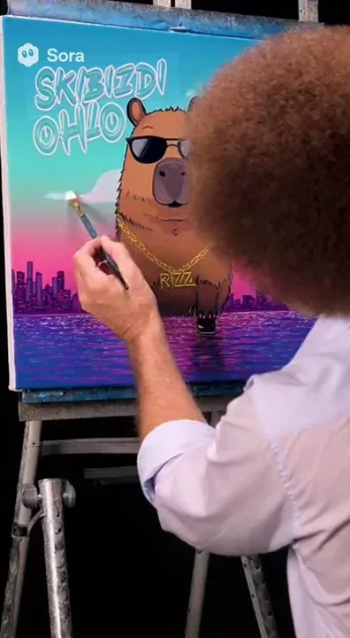 bob ross painting a gen alpha brainrot meme