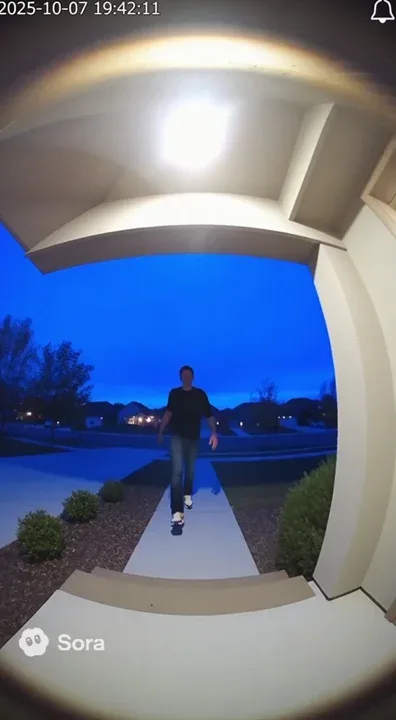 A ring cam footage of @sama floating too the camera, then saying “i’m mad geeked” happily