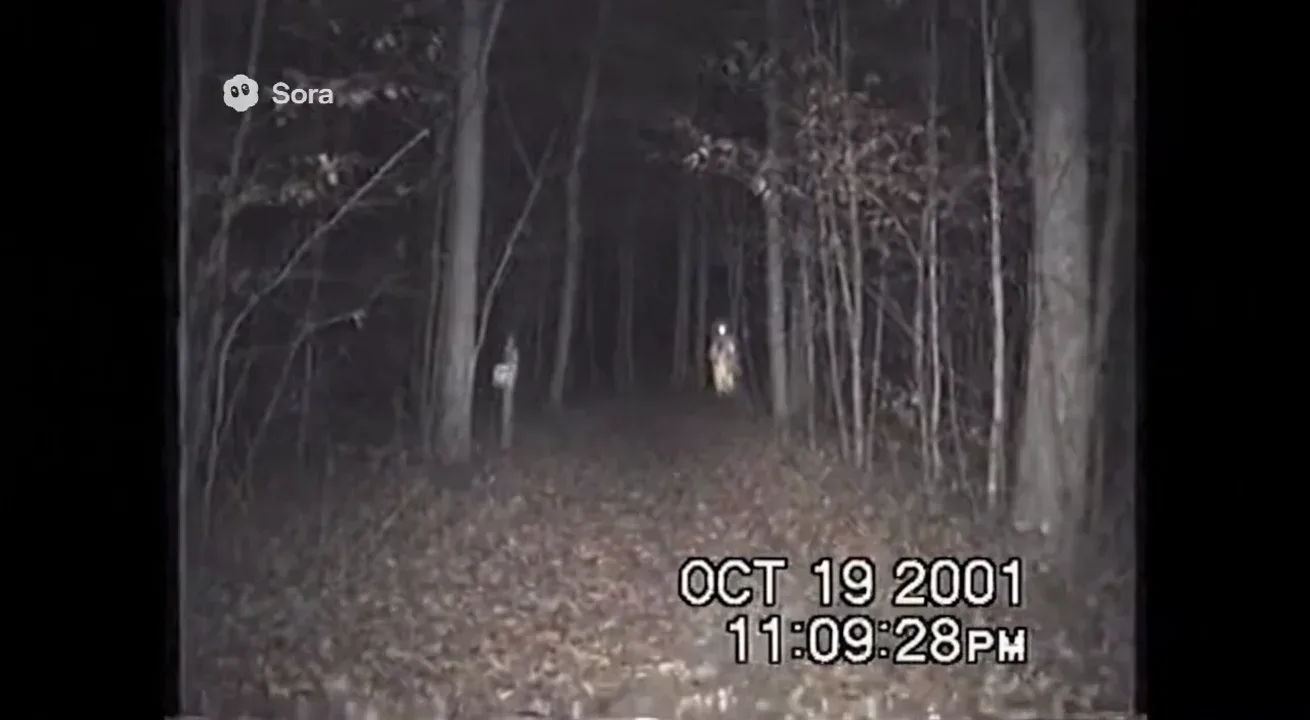 Real life Authentic raw VHS camcorder footage from the 2000s, recorded directly onto magnetic tape — not playback on a TV. The image has soft blur, muted colors, analog noise, faint static, and occasional horizontal tracking lines near the bottom. Slight handheld camera motion with natural jitter. Subtle chroma bleeding, color drift, and scanline flicker give it a genuine analog feel. Timestamp overlay with seconds in small white digital text is locked in the bottom-right corner, perfectly stable and unaffected by camera movement, static, or distortion. The timestamp never glitches, warps, or disappears — it remains consistently visible throughout. The audio has a low hiss, faint tape hum, and distant ambient noise captured from the camcorder’s built-in microphone. Looks exactly like genuine VHS footage, not a digital filter — ‘OCT 19 2001 11:09:28 PM’
VHS camcorder footage of a forest trail. The camera shakes slightly while walking forward. Between the trees, a clown can be seen standing just barely visible, staring through the branches.