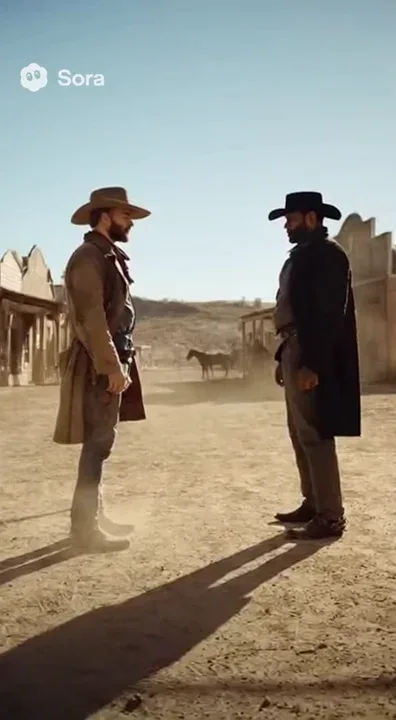 🎬 Reels Script: "Cowboy Duel Twist"

[0–3 sec]  
Two cowboys stand face to face on a dusty street, tense and ready for a duel.  
Dramatic, suspenseful music plays.  

[4–6 sec]  
They simultaneously draw their guns and fire.  

[7–9 sec]  
Slow-motion macro shot — bullets collide mid-air and flatten against each other.  

[10–12 sec]  
The cowboys shrug, laugh, and walk off together toward the nearby pub.  

[13–15 sec]  
Inside the pub, they clink mugs and relax, the music turning lighthearted.  
Caption: “Sometimes even rivals find common ground.”
