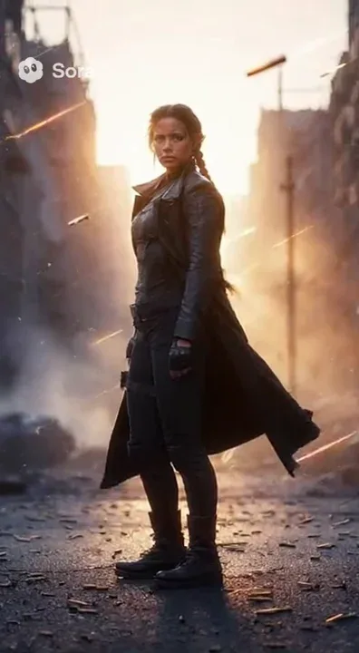 15-second ultra-cinematic slow-motion action sequence in bullet time. A hero stands centered on a ruined city street at sunrise, soft golden light filtering through drifting smoke and glinting particles. Camera moves gracefully around the character in a 360° slow sweep, capturing floating dust and falling embers as time slows to near stillness. Bullets cut across the scene with elegant light trails.

The hero dodges in slow motion — every movement deliberate, balanced, powerful. The final bullet spins toward the camera; time nearly freezes. The hero catches it effortlessly mid-air between two fingers, light refracting across the lens. The world remains frozen for one second in complete silence, then the bullet drops. As it hits the ground, a heroic orchestral crescendo erupts. Time resumes in a roaring shockwave of wind and light. Smoke and dust swirl dramatically as the hero walks forward through the haze, illuminated by radiant sunlight, eyes steady and unshaken.

Cinematic Style: heroic slow motion, golden-hour lighting, lens bloom, shallow depth of field, dynamic bullet-time physics, cinematic lens flares, realistic dust/smoke simulation. Tone: Epic heroism meets stylized realism — think The Matrix meets Dune. Shot on Arri Alexa, anamorphic lens. Negative prompt: no gore, no cartoon exaggeration, no chaotic motion, no oversaturation.