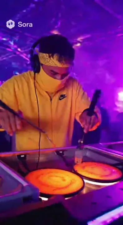 sora_community Original: [The Pancake DJ]
This beat is FIRE. Literally. Sizzling hot. 🥞🔥

#SoraRemix #PancakeDJ #PartyAnimal