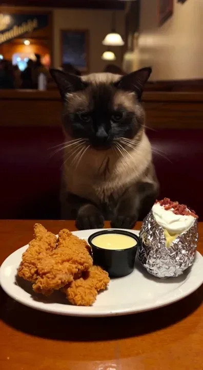 @petey.cat eats Chicken George and Jan’s Sauce from Candlelight Inn in northern Illinois.